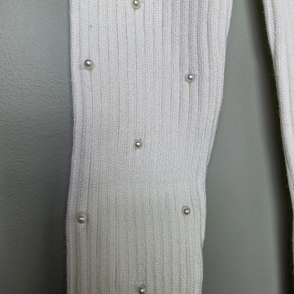 Lulus L Gleaming Babe White Ribbed Knit Pearl Midi Sweater Dress, Size Large